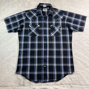 Ely Cattleman Vintage Pearl Snap Plaid Shirt Short Sleeve Western Men Large Tall